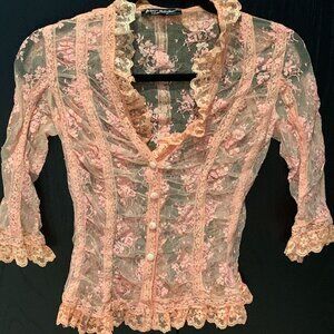 Rare Vintage Peach and Pink Lace Betsey Johnson Shirt
